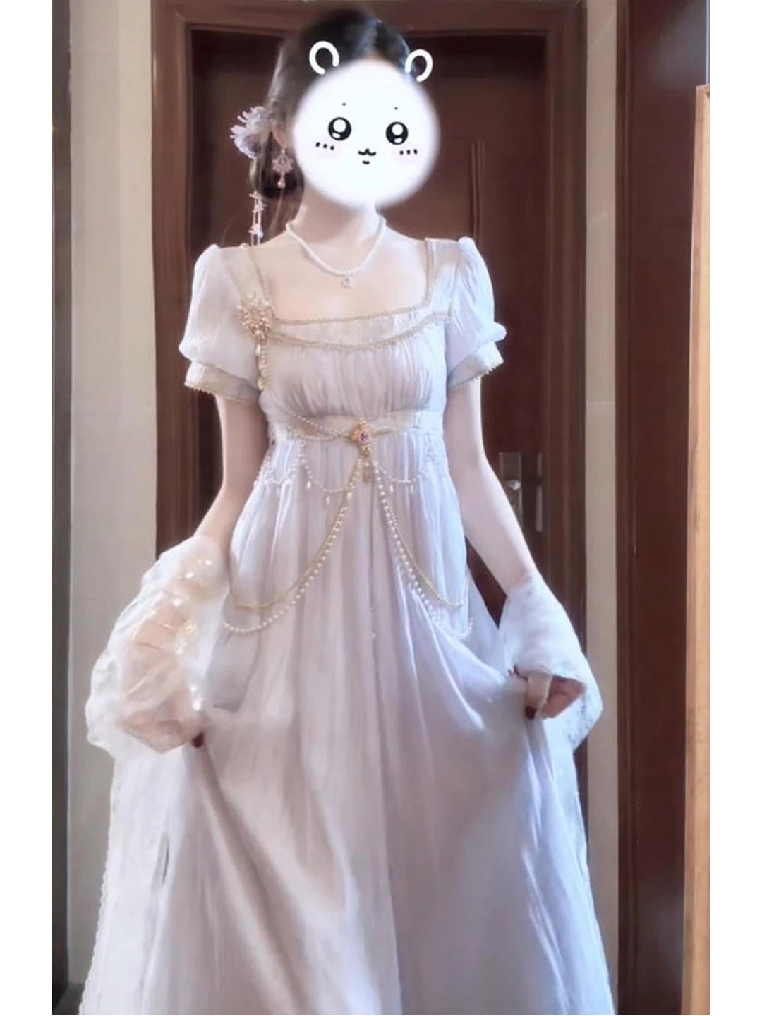 Creamy - Imperial Grace - Purple Empire-Waist Lolita Dress with Waist Chain