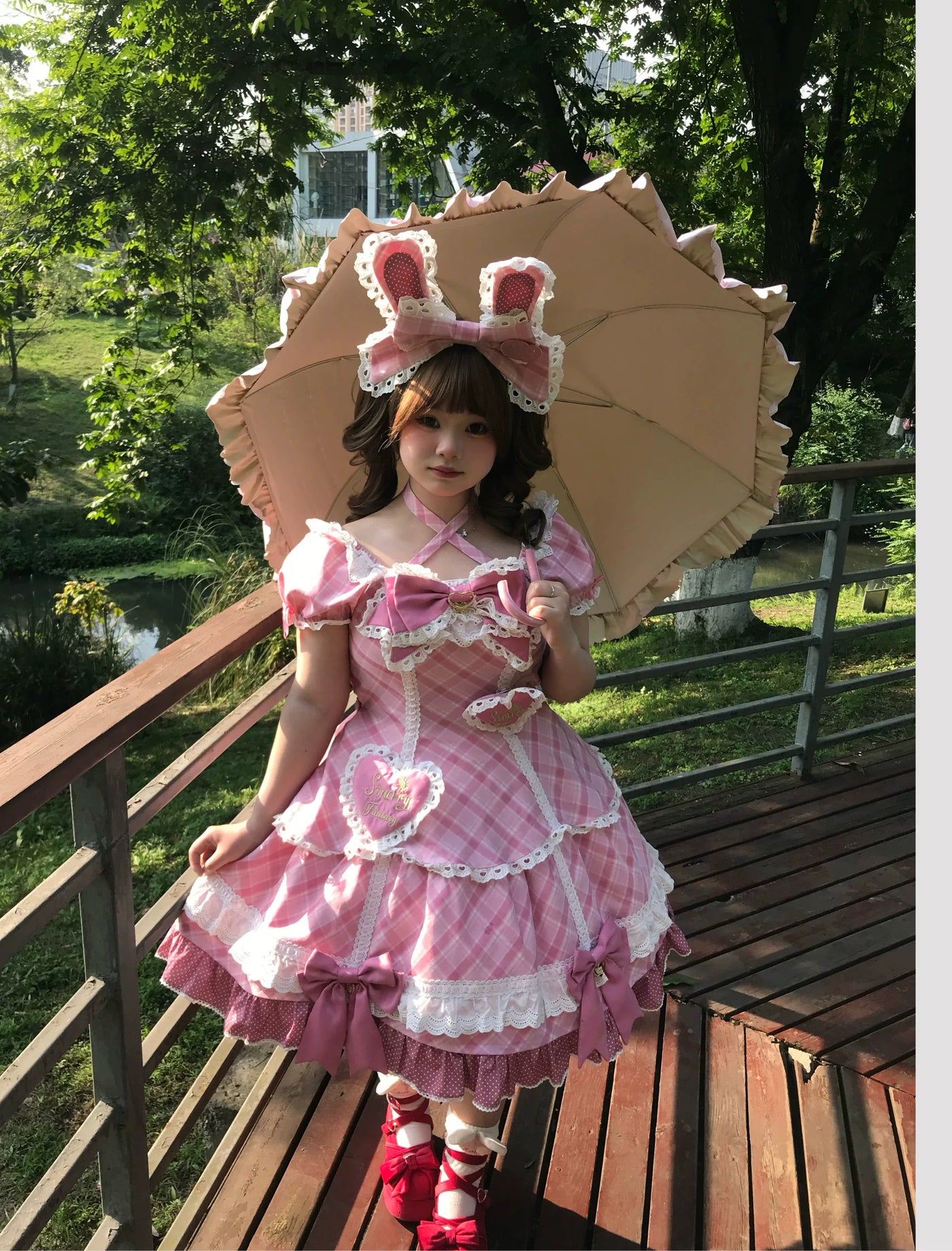 Star Fantasy - Shibuya Sweetheart - Plaid OP/JSK Dress Set with Lace Bunny-Ear Headwear