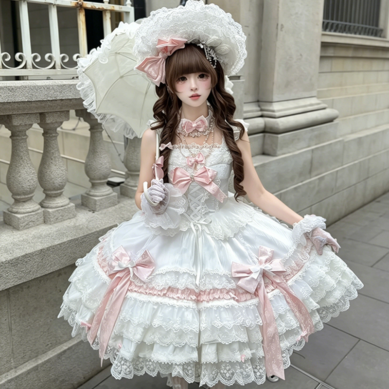 YoYo - Rose Dream - Sweet lolita JSK with tiered ruffled white skirt