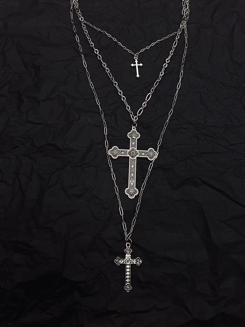 Caged Bird Hotel - Blood Night - Three-Piece Cross Necklace Set with Layered Chains – detail view 3