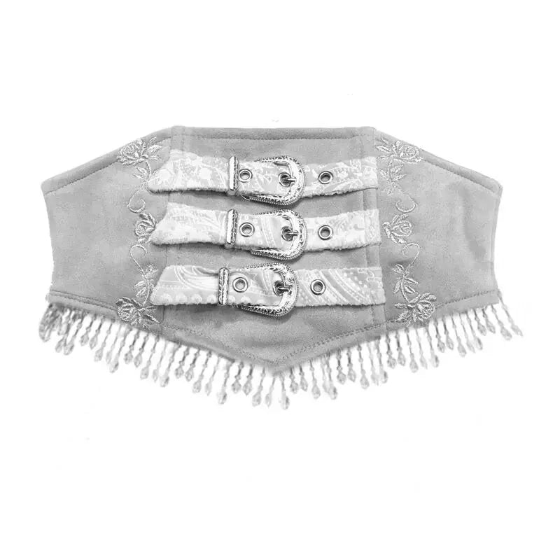 BLOOD SUPPLY: Call of the Snow Country White Gothic Waist Cincher, product view 7
