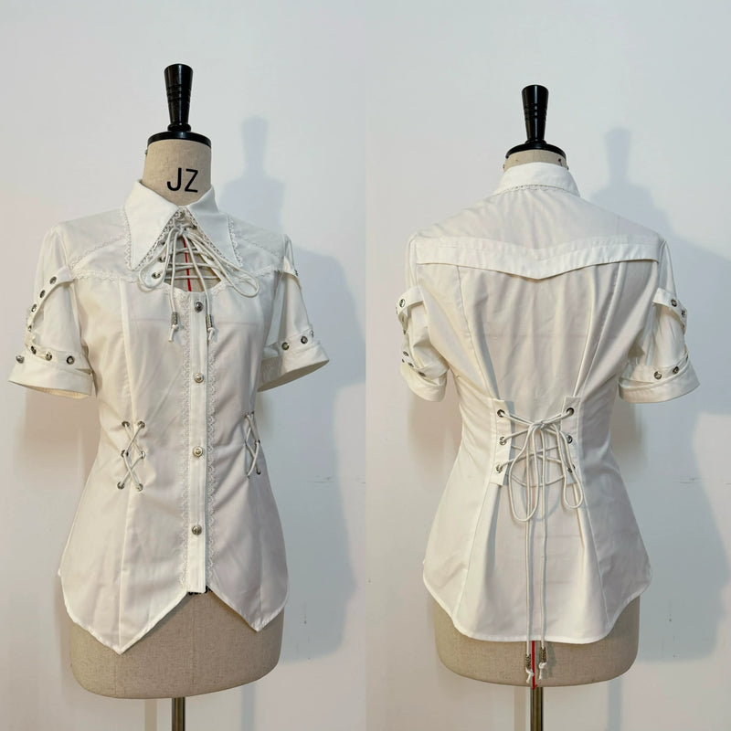 Gazing Galactic - Chest Cutout & Lace-Up - Ouji Lolita blouse with a prince-style lapel collar - product detail 3