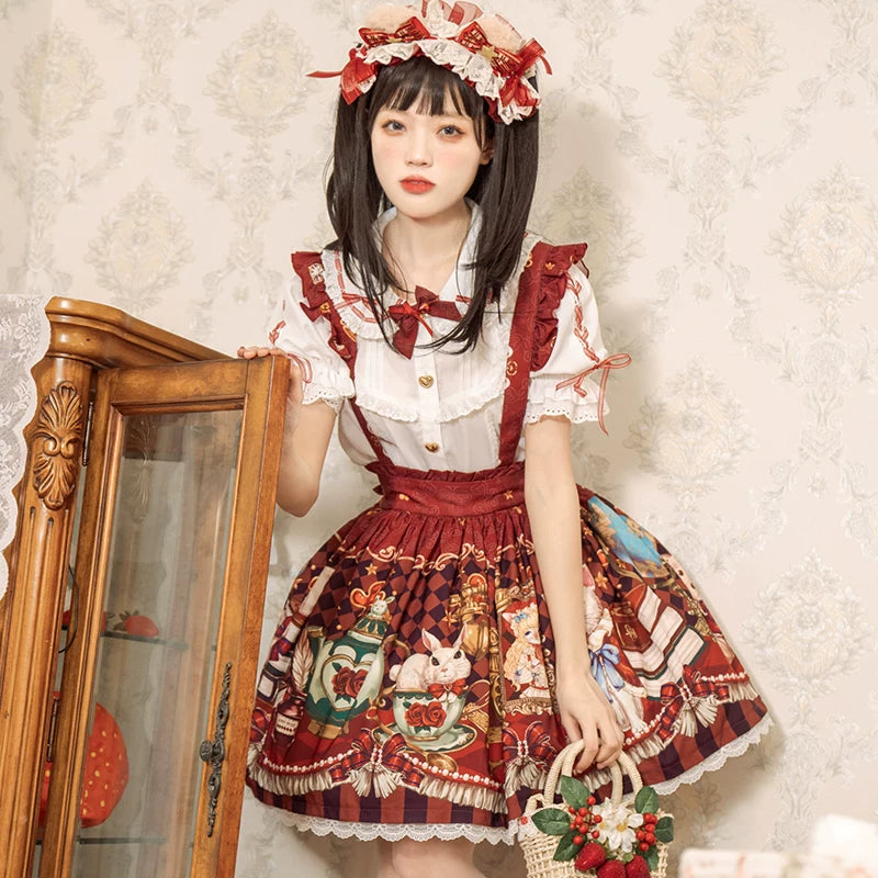Leopard cat and crown bear design on Lolita Fetch SK skirt featuring cute, playful patterns for daily wear.
