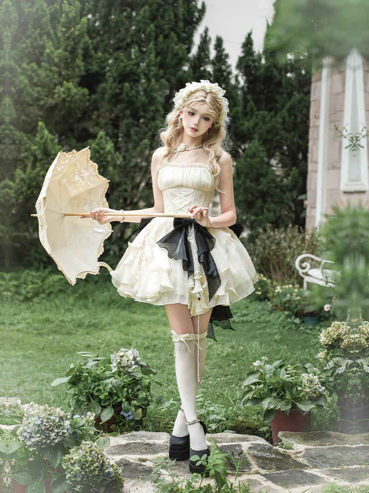 With PUJI - Moonlight Variations - Lolita JSK Dress, Ruffle Trim & Boned Bodice Detail detail view 4