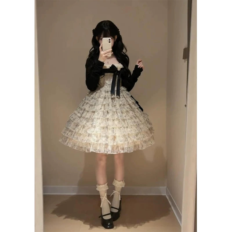 Creamy - Cake-Tier Bridal - JSK dress with a bow and tiered ruffle skirt