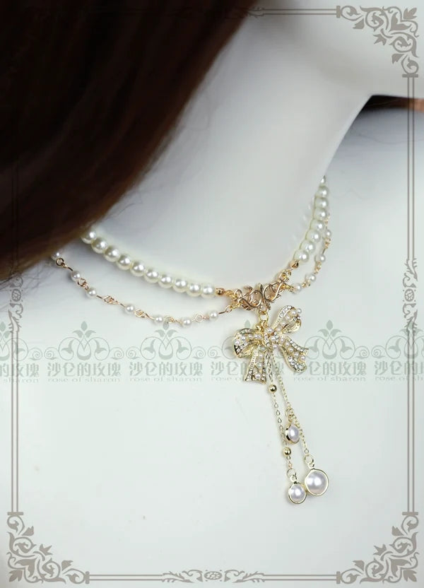 Rose of Sharon - Classic Artificial Pearl Necklace - Butterfly Pendant Neckwear