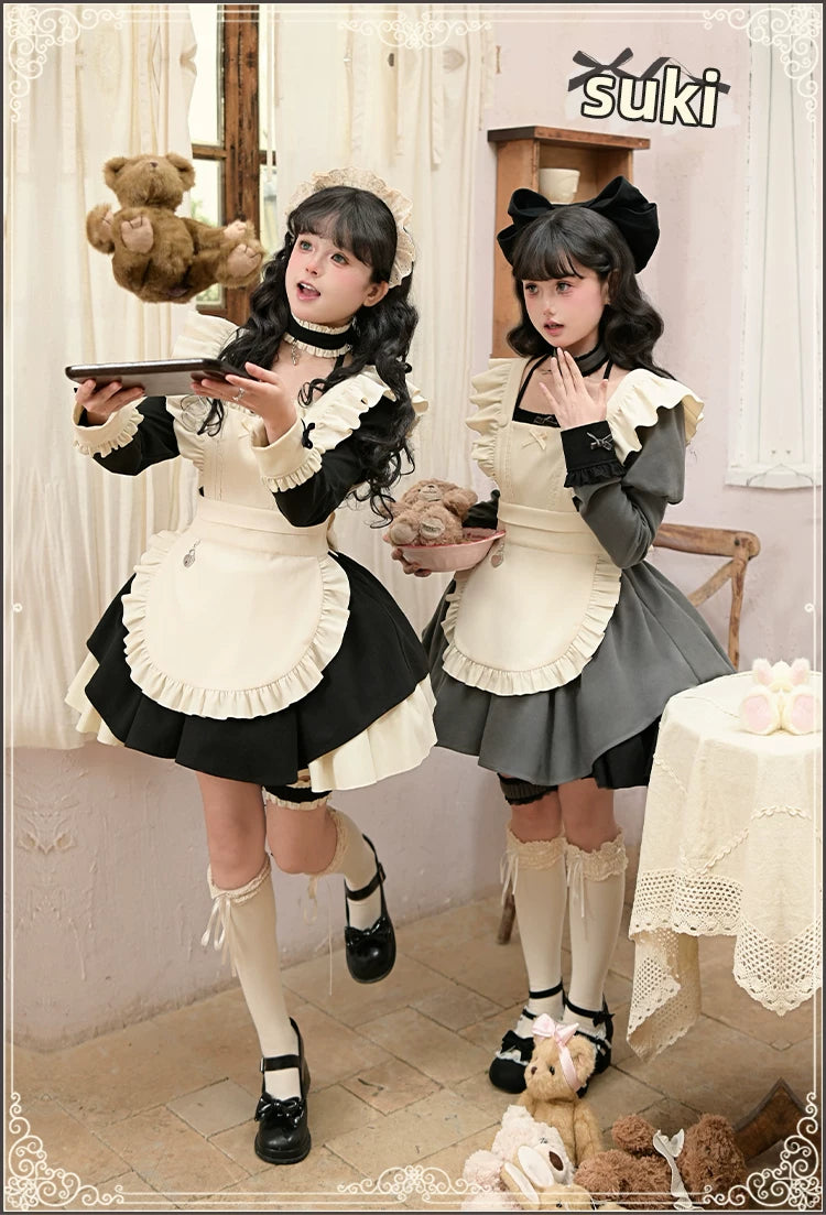With PUJI - Suki - Maid Lolita OP Dress, Ruffle Trim & Square Neckline detail view 6