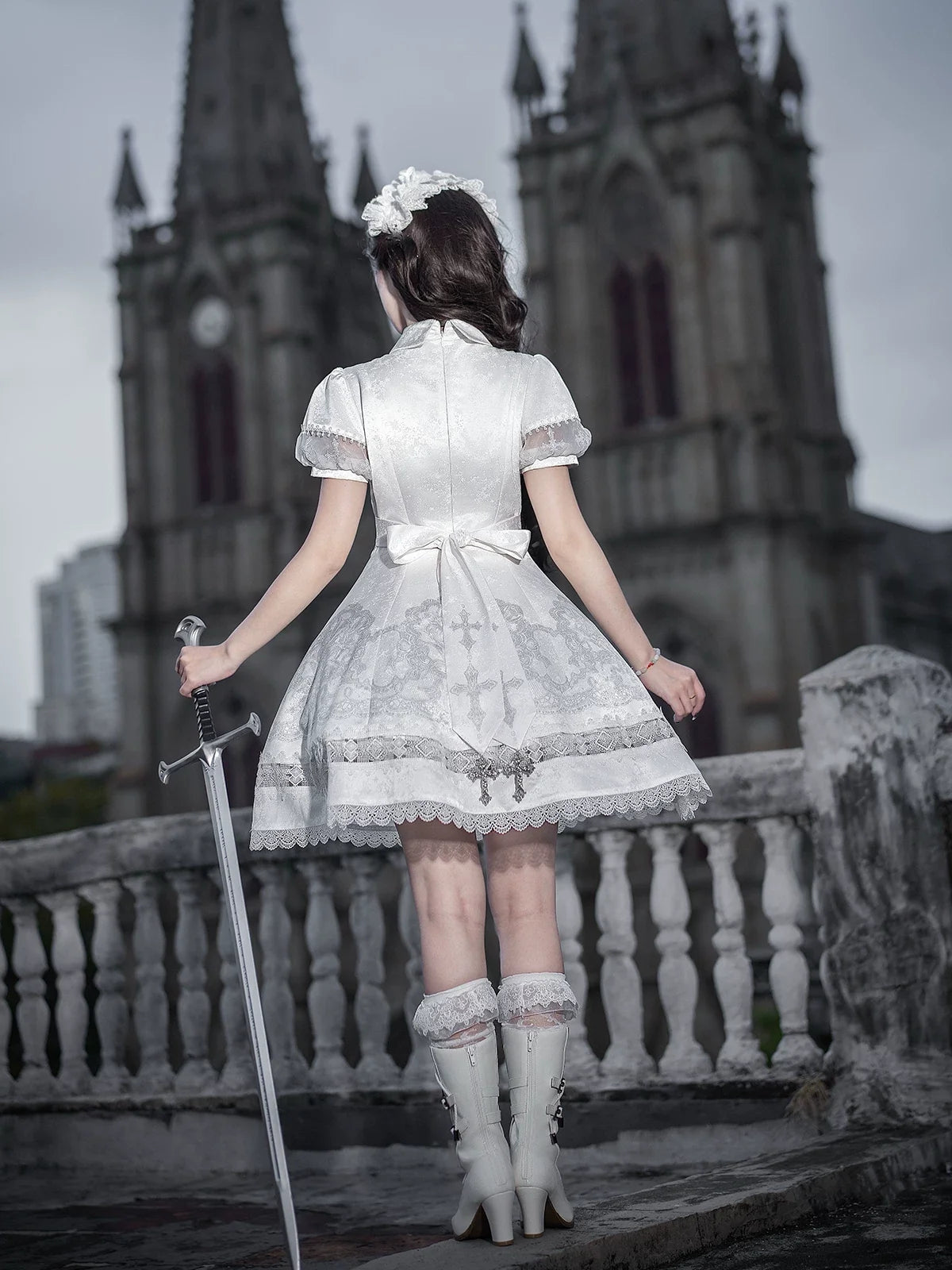 Letters from Unknown Star - White Classic Lolita Printed OP - Dress with Cross OP Dress