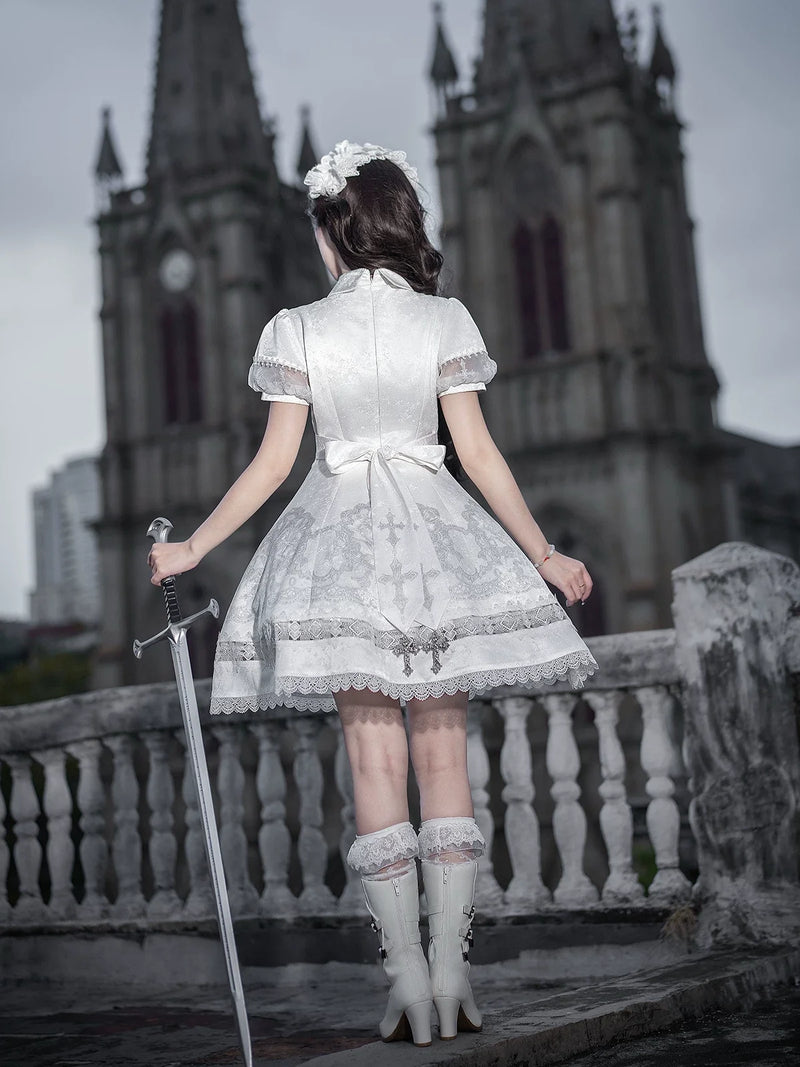 Letters from Unknown Star - White Classic Lolita Printed OP - Dress with Cross OP Dress