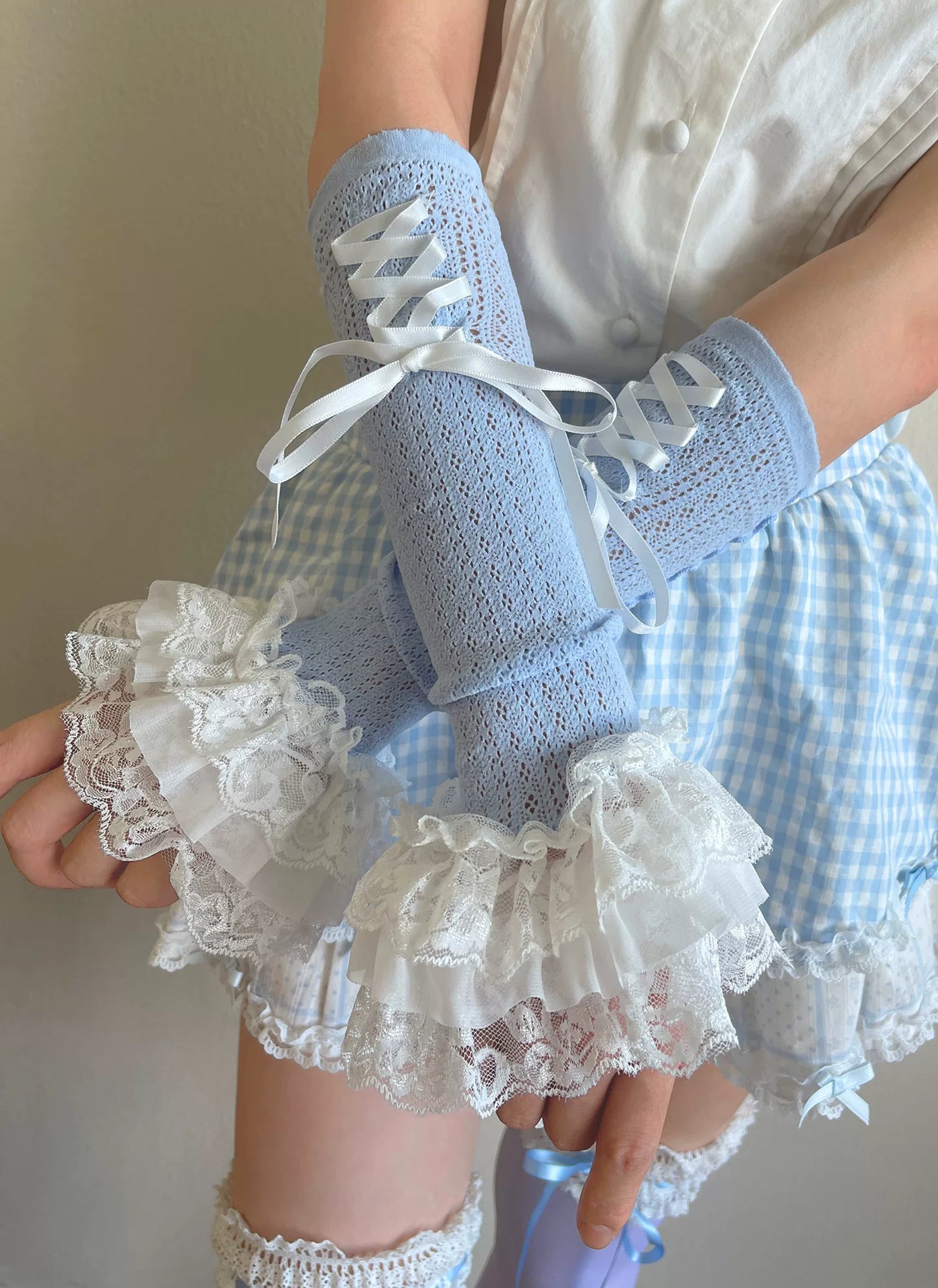 Sock Noble - Ballet Ribbon Lace - Lace Hand Sleeves with Tiered Ruffle Cuffs