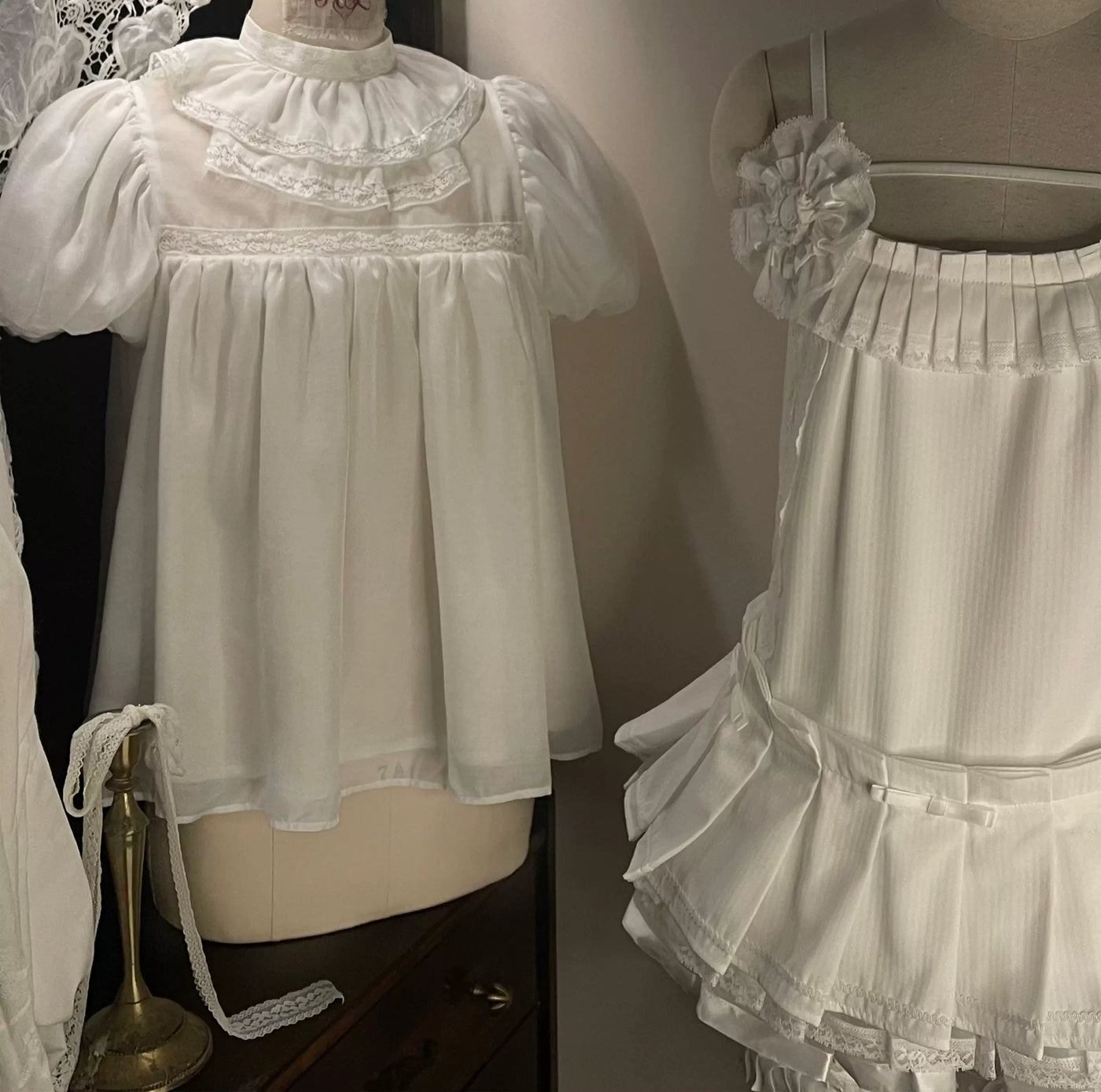 Nololita - Illusion Rose - Silk-Cotton Blouse or Leg-of-Mutton Sleeve Pair with Lace Trim