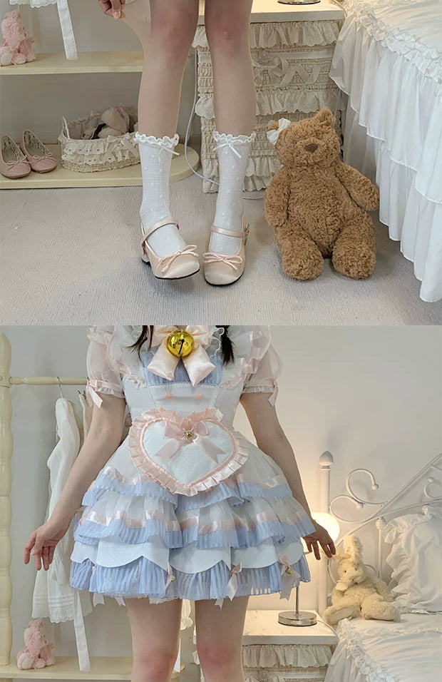 roji roji - Knee Blush - White Pantyhose with Pink Knee Accents