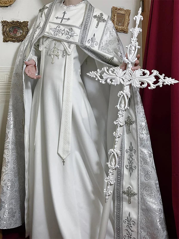 Creamy - White Nun - White OP Dress or Single Cape with Cross Motifs
