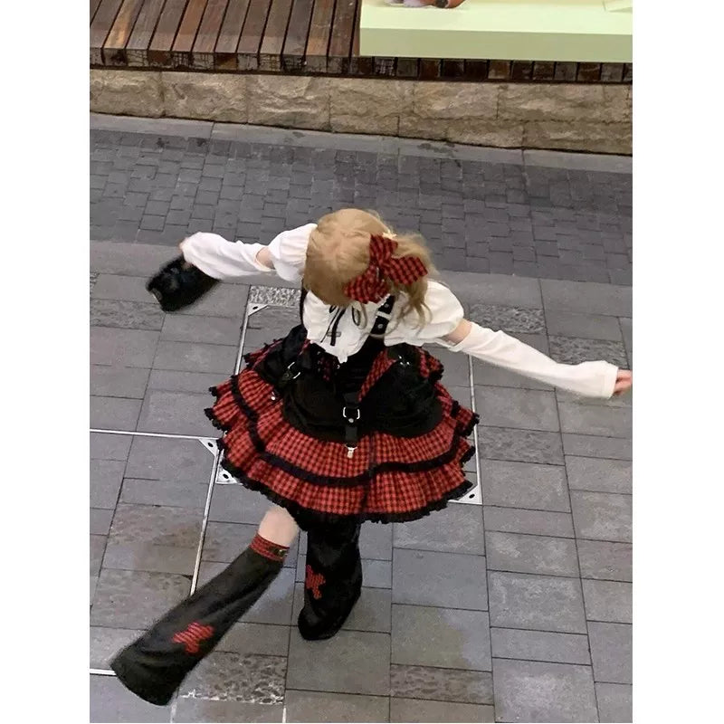 Creamy - Rock Idol - Punk Lolita Outfit Set with a Red-and-Black Plaid Skirt