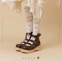 MODO - Triple Buckle Low Platform - Retro Lolita Platform Shoes - Brown / 34