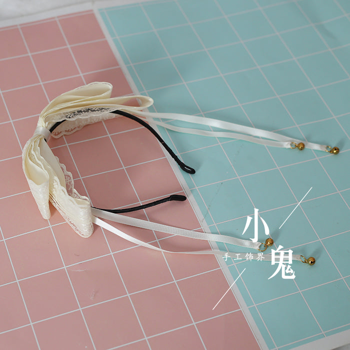Xiaogui - Kawaii Lolita Bell KC Lace Bow Hair - Accessory Headwear