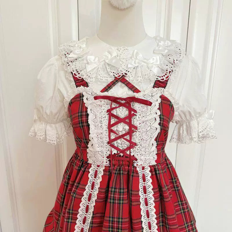 Sweetheart Dream Machine - Vintage Doll Collar - Blouse with Lace Trim, Bow Accents and Ruffled Hem