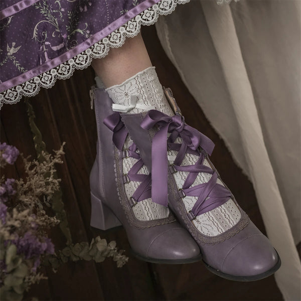 MODO Angel Flower Wall Ribbon Lace-Up Lolita Boots – design details