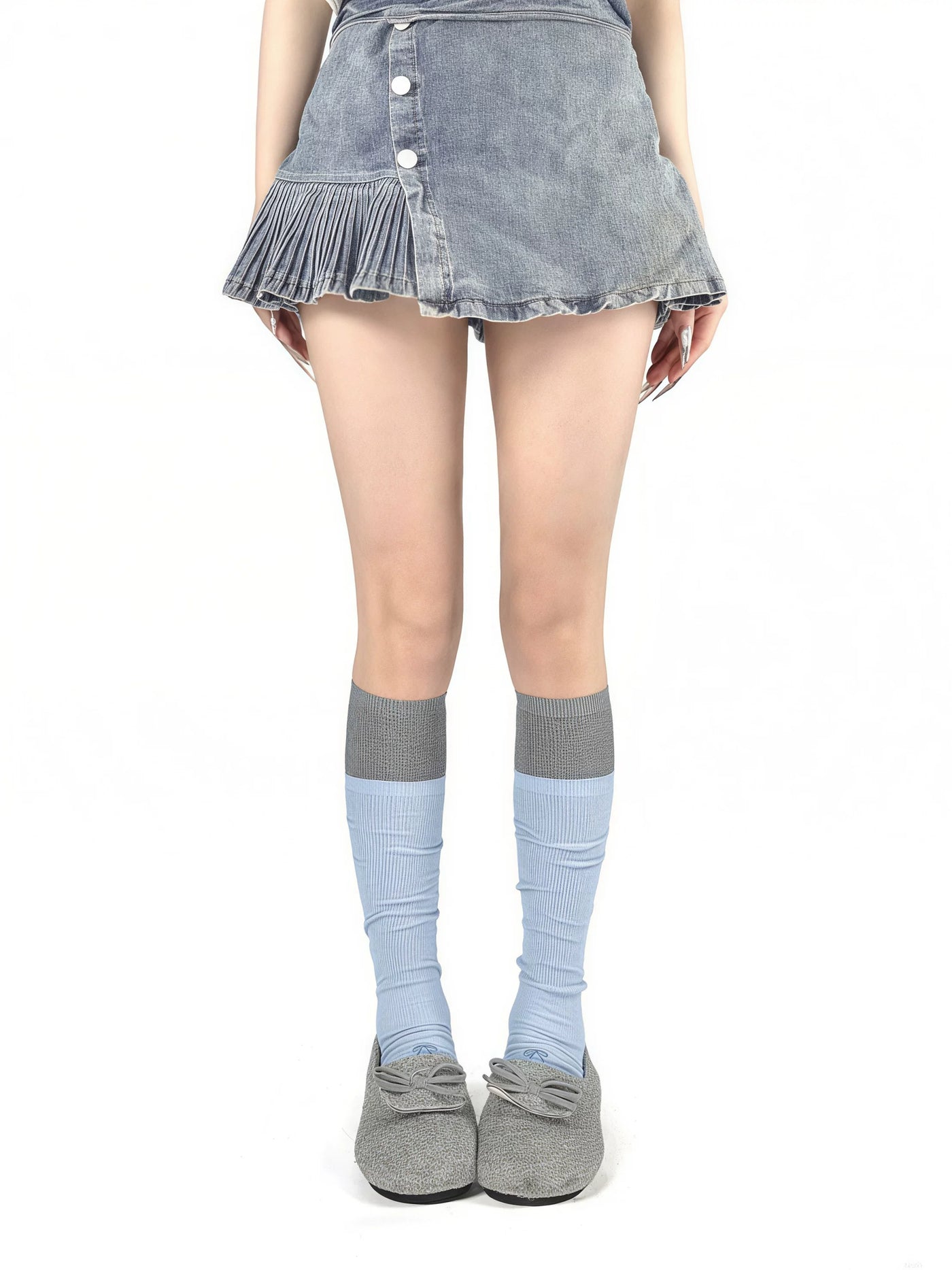 White Socks - Embroidered Bow - Cotton Mid-Calf Stirrup Leg Warmers with Embroidered Bows
