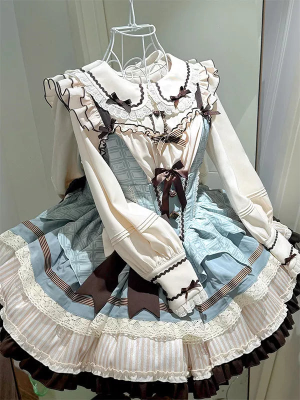 Creamy - Mint Chocolate - JSK Set with a Lace-Trimmed Long-Sleeve Shirt