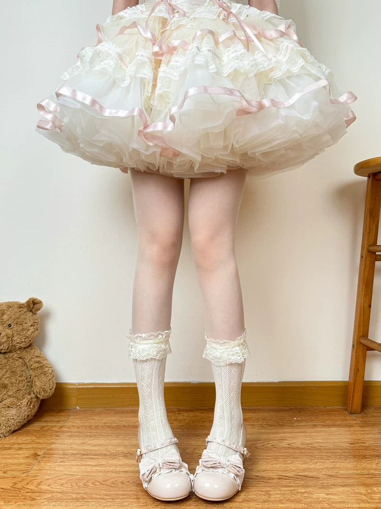 Chubby Bear Tales - Openwork Bow - Thin Mid-Calf Lace Socks with Bow Detail