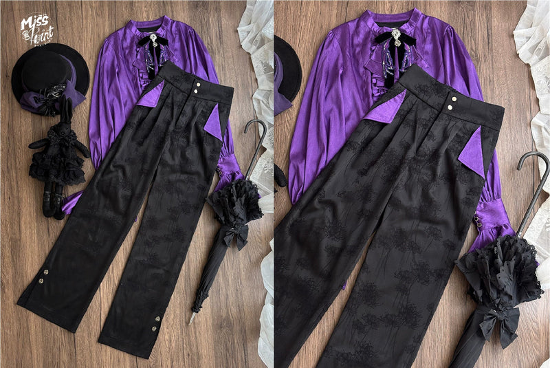Miss Point - Moonnight Return - Ouji Lolita Jacquard Pants & Shorts, Side Pockets