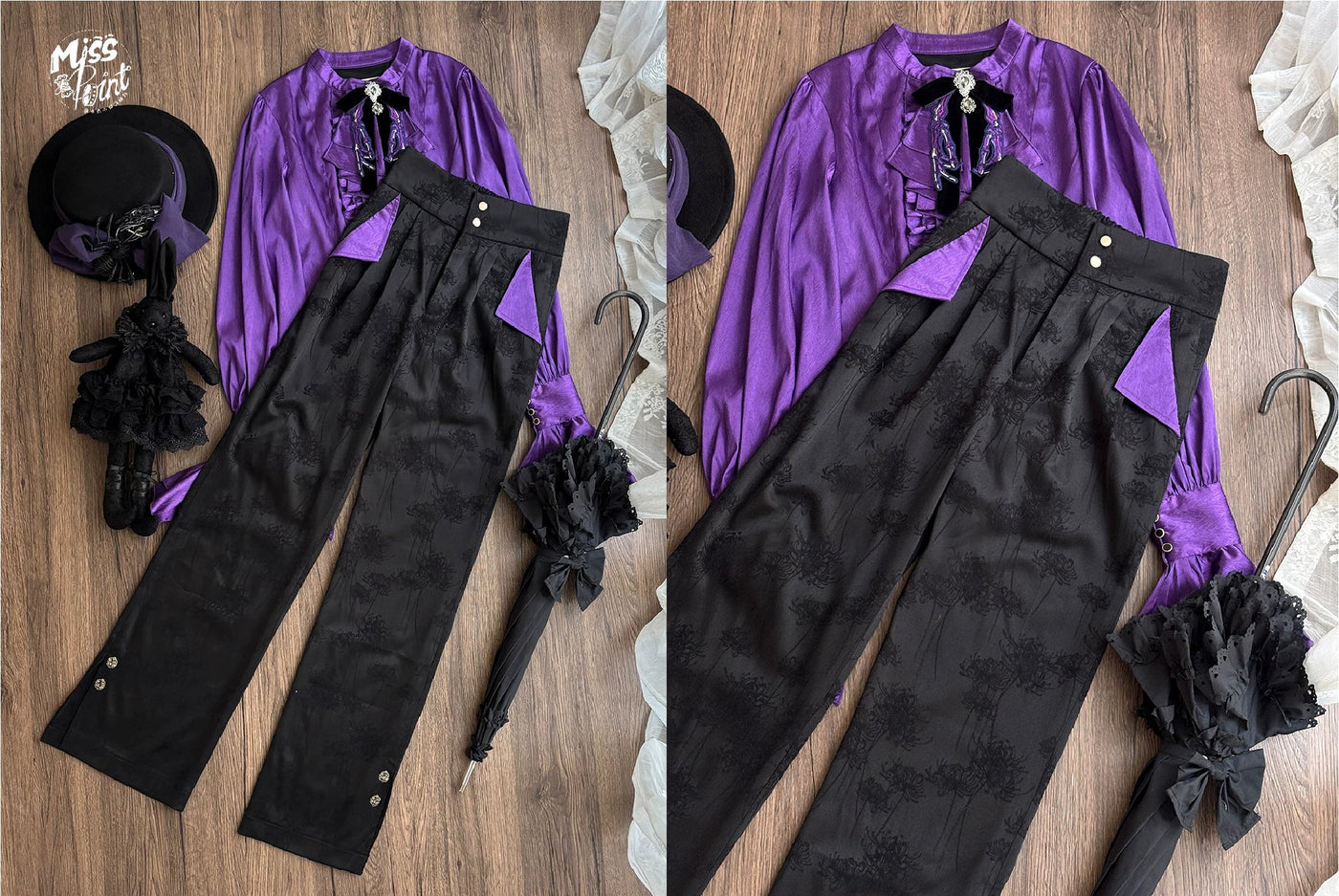 Moonnight Return - Ouji Lolita Jacquard Pants & Shorts, Side Pockets Purple - Pants Only XS