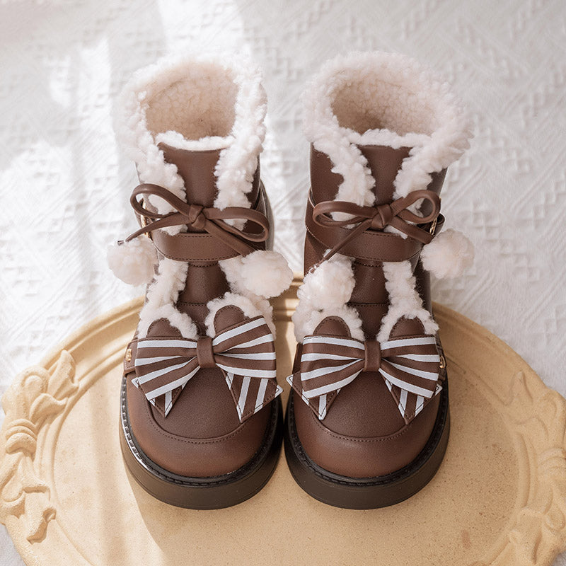 beauty bunny - Milk Bear - Lolita snow boots with striped butterfly bows - product detail 2