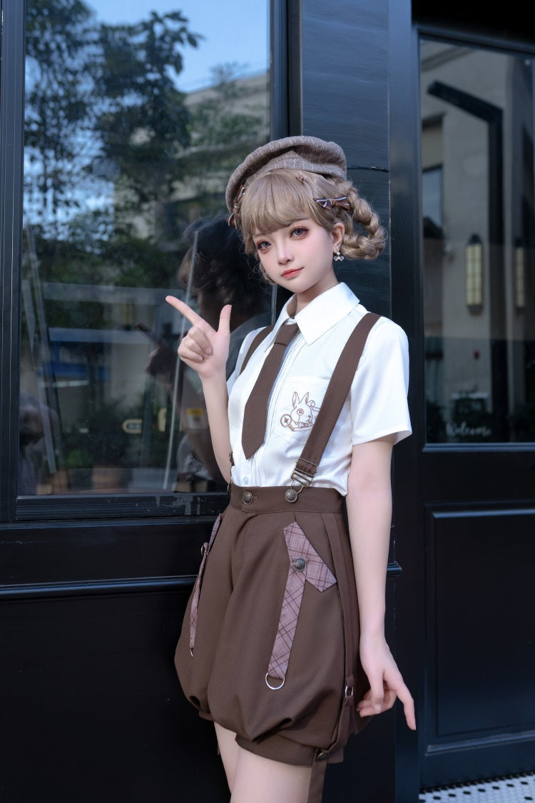 Letters from Unknown Star - Ouji Lolita Brown Short & Shirt Set - Innerwear
