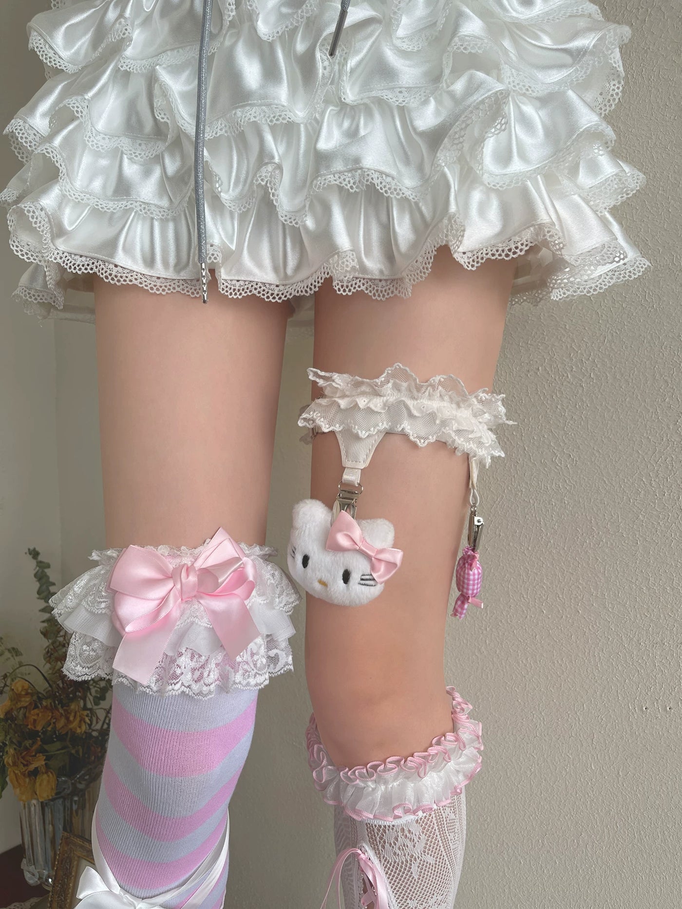 Sock Noble - Sweetheart Y2K Mix - Lace Socks and Thigh Garter Options with Strap Details