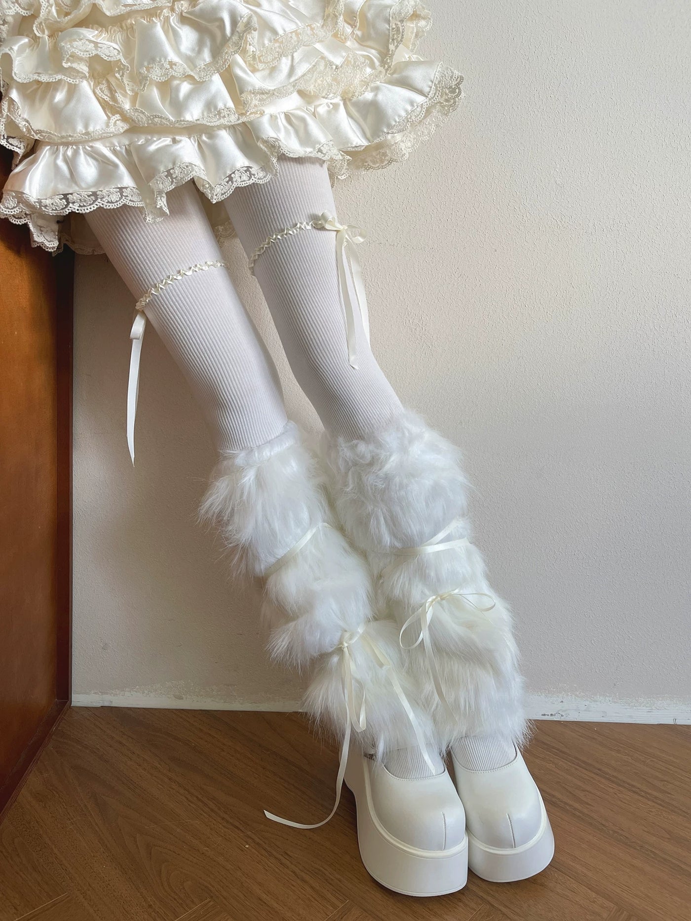 Sock Noble - Winter Fur - Long fur leg warmers with ribbon ties
