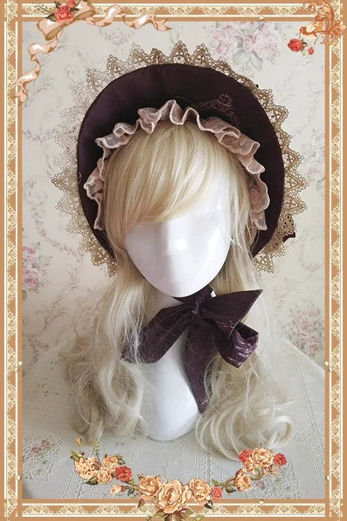 Sweet Lolita Accessories Bonnet KC Socks Beret Doll Room Coffee Color