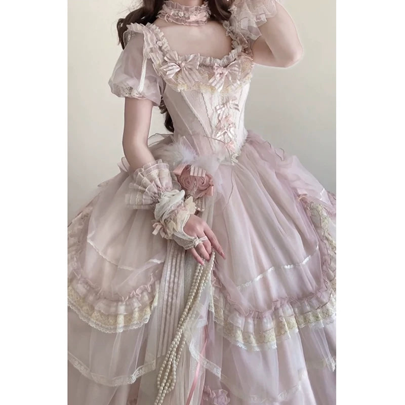 Flora Muse - Sweet Lolita Wedding Gown - Pink tiered ball gown