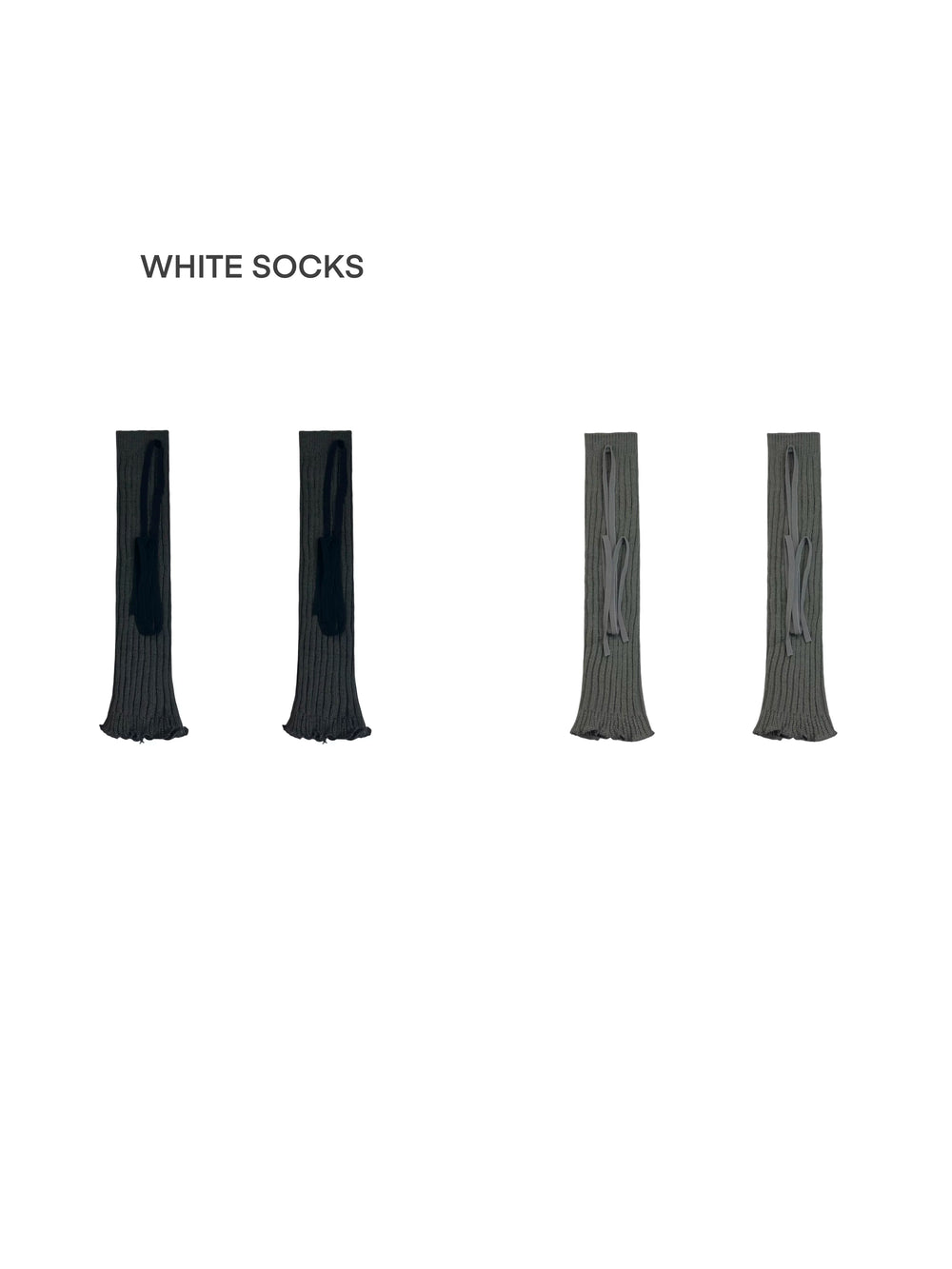 Dark gray and light gray crisscross ribbed leg sleeves with buckle accents