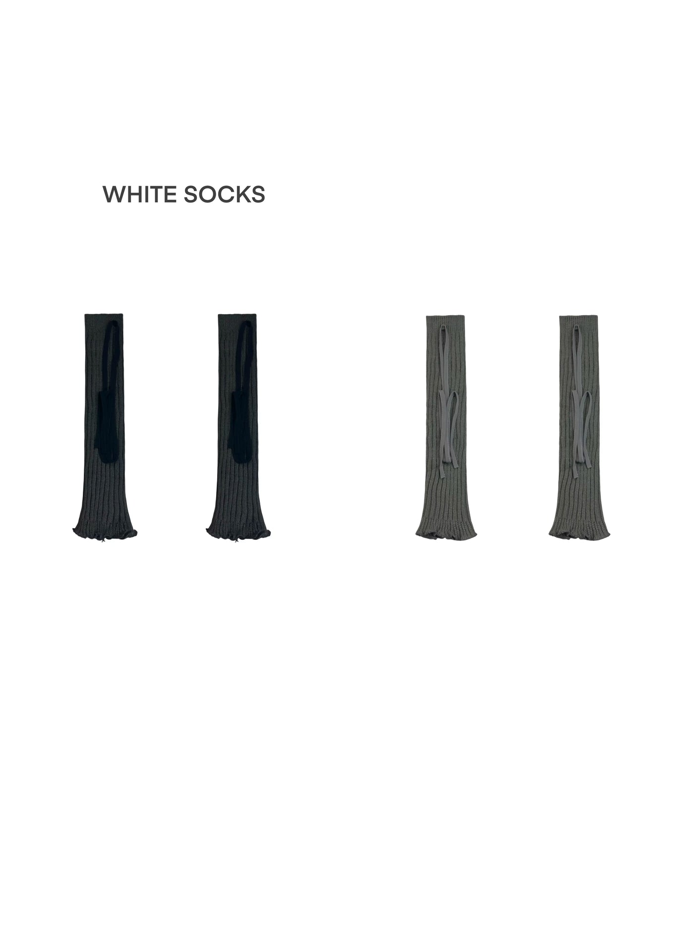 Dark gray and light gray crisscross ribbed leg sleeves with buckle accents