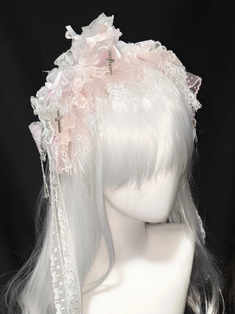 Dokisuru - Cross Lace - Heavily Embellished Lace Hairband with Bows and Cross Accents