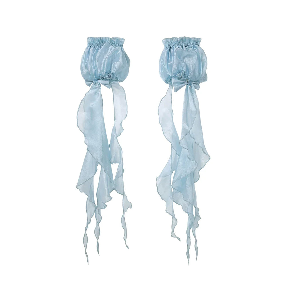 Blue Dreaming Jellyfish Lolita JSK dress with white lace and trailing tulle panels