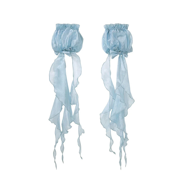 Blue Dreaming Jellyfish Lolita JSK dress with white lace and trailing tulle panels
