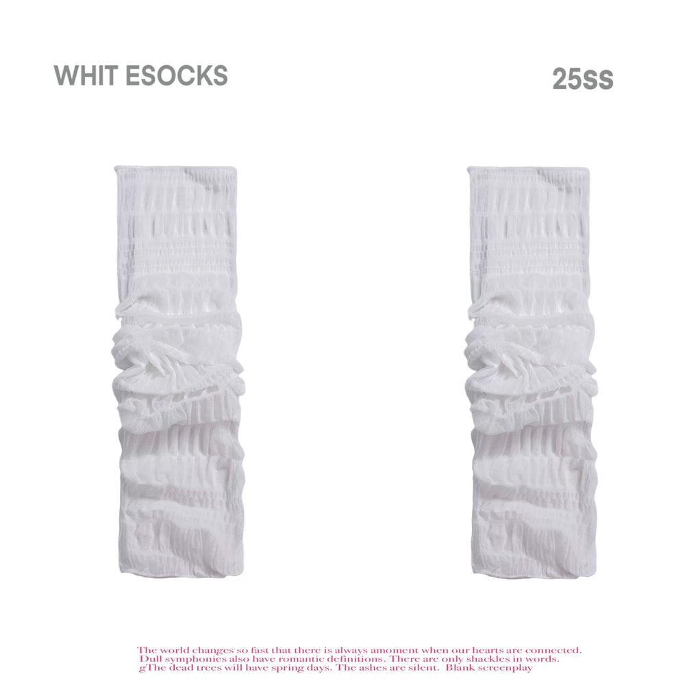White Socks sheer white slouch socks with layered ruffles styled with a pale skirt