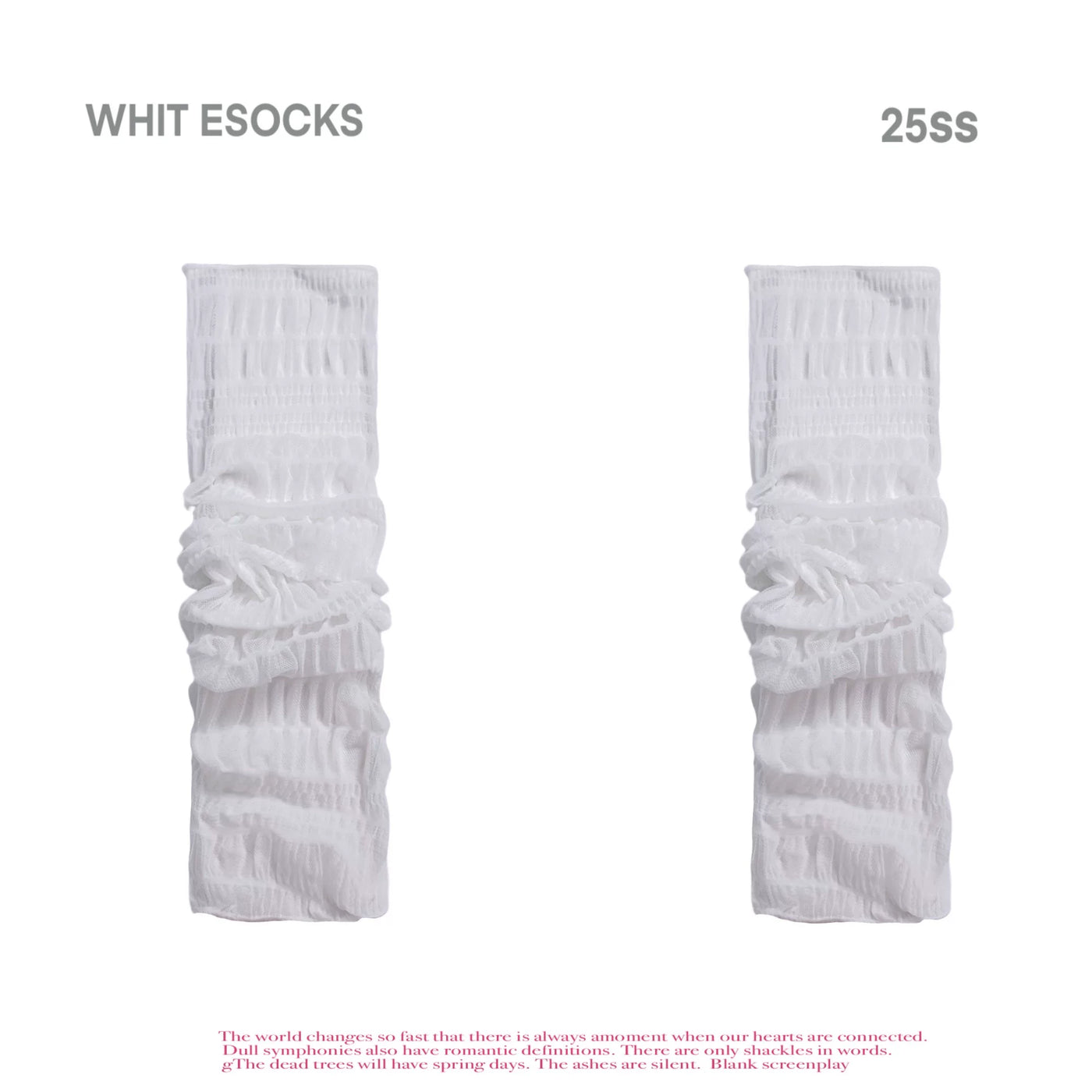 White Socks sheer white slouch socks with layered ruffles styled with a pale skirt
