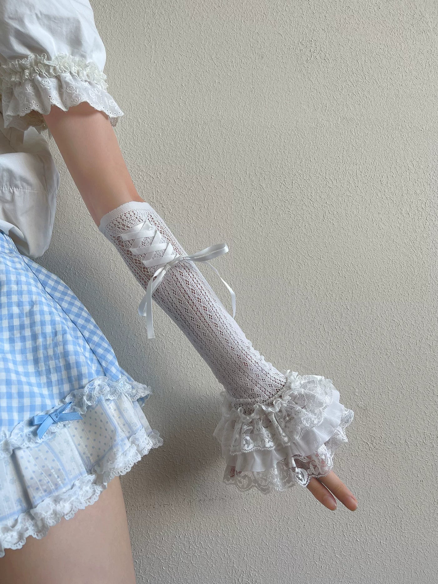 Sock Noble - Ballet Ribbon Lace - Lace Hand Sleeves with Tiered Ruffle Cuffs