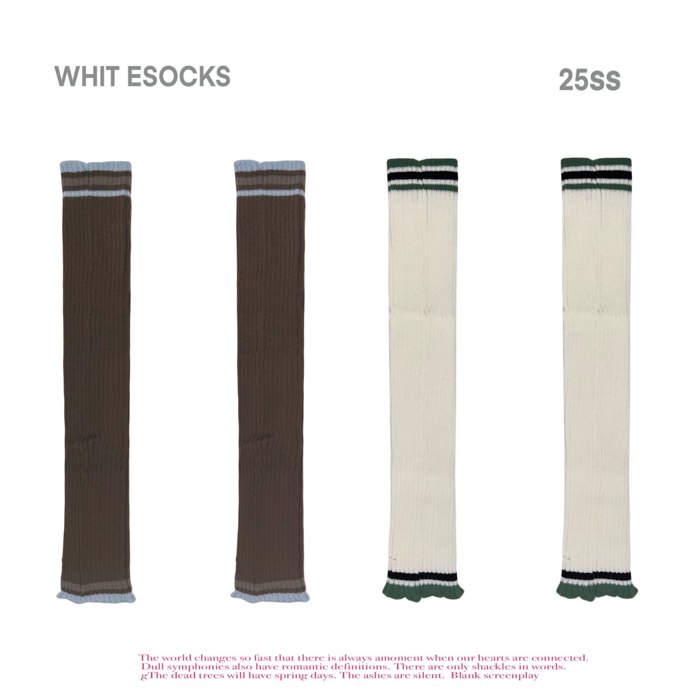 White Socks - Academy Stripe - Over-the-knee knitted leg-warmer socks with striped cuffs
