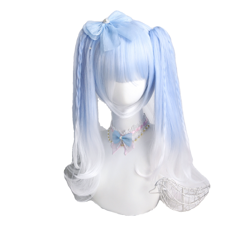 Water blue and white Lolita wig with ponytail - view 3