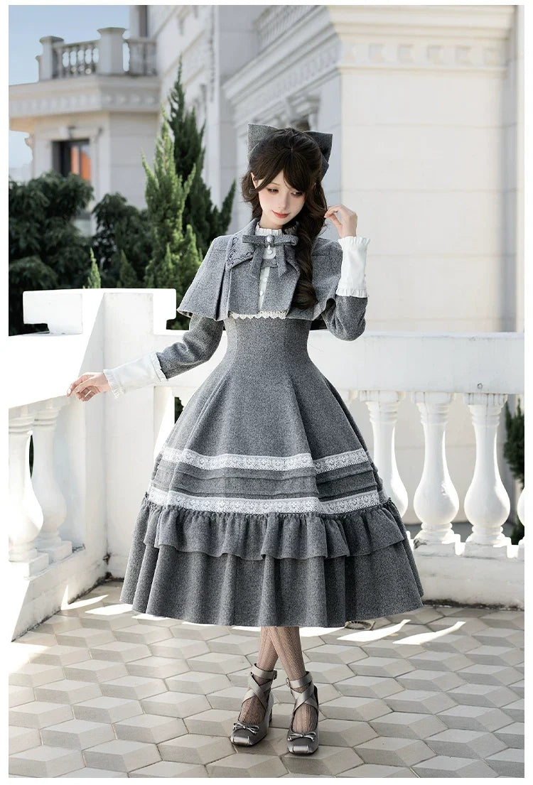 With PUJI - Reminisce - Pile Classic Lolita Dress, Detachable Cape