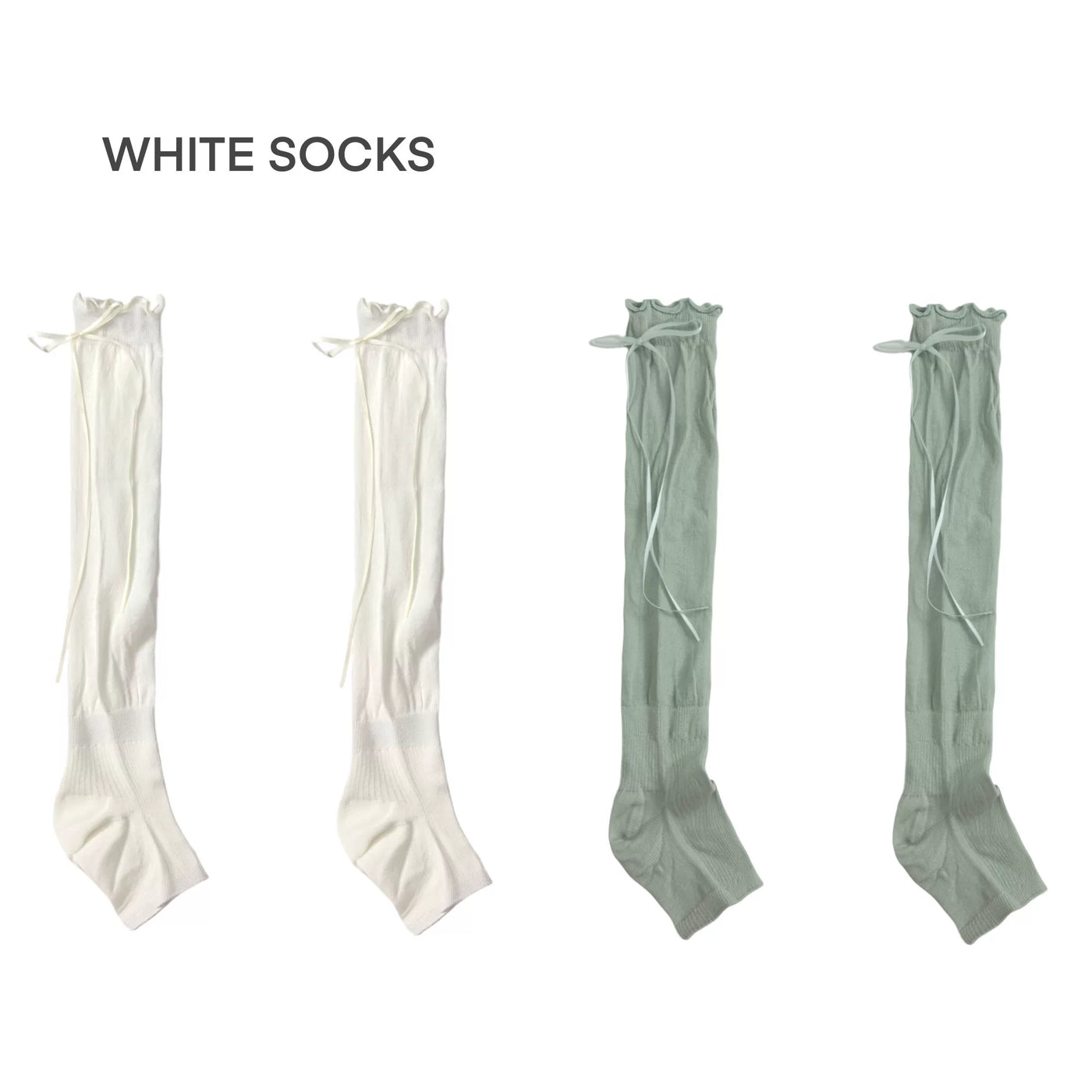White Socks - Side Ribbon - Slouchy Calf Socks with Side Ribbon Ties