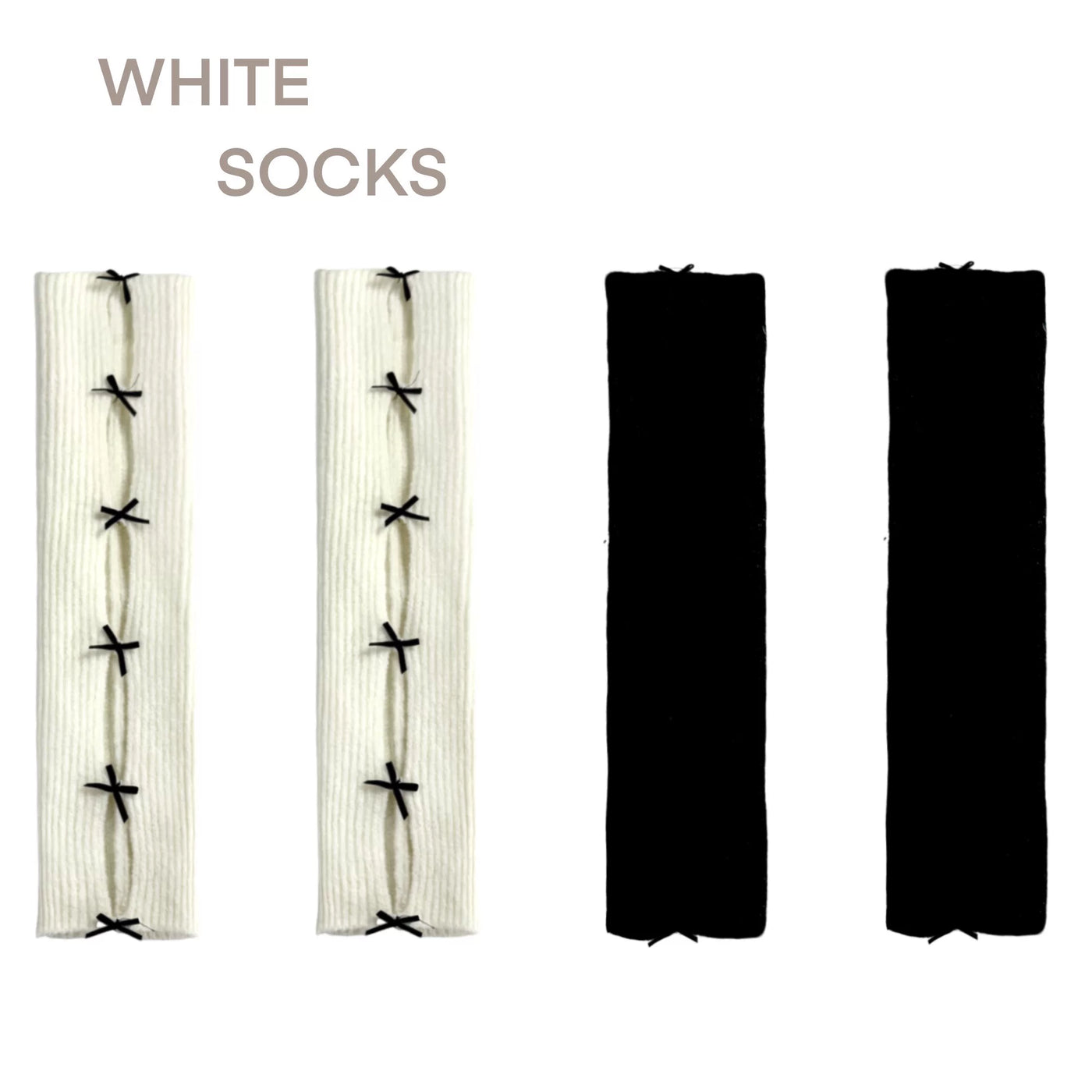 White Socks - School Ballet - Mid-Calf Slouch Socks with Ribbon Bows