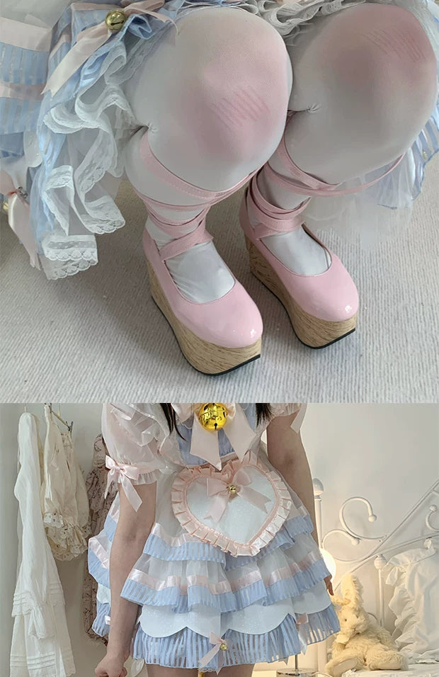 roji roji - Knee Blush - White Pantyhose with Pink Knee Accents