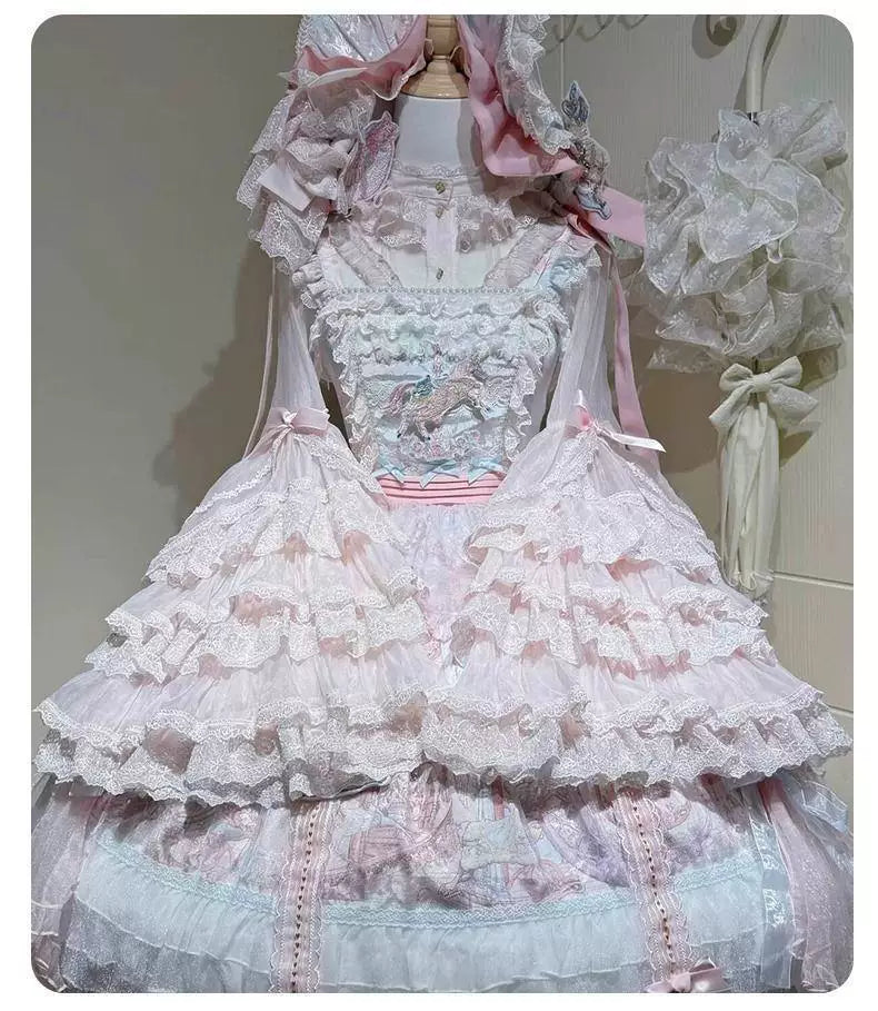Sweetheart Dream Machine - Pegasus Paradise - Long-Sleeve Blouse with a Lace-Trimmed Bow Bib