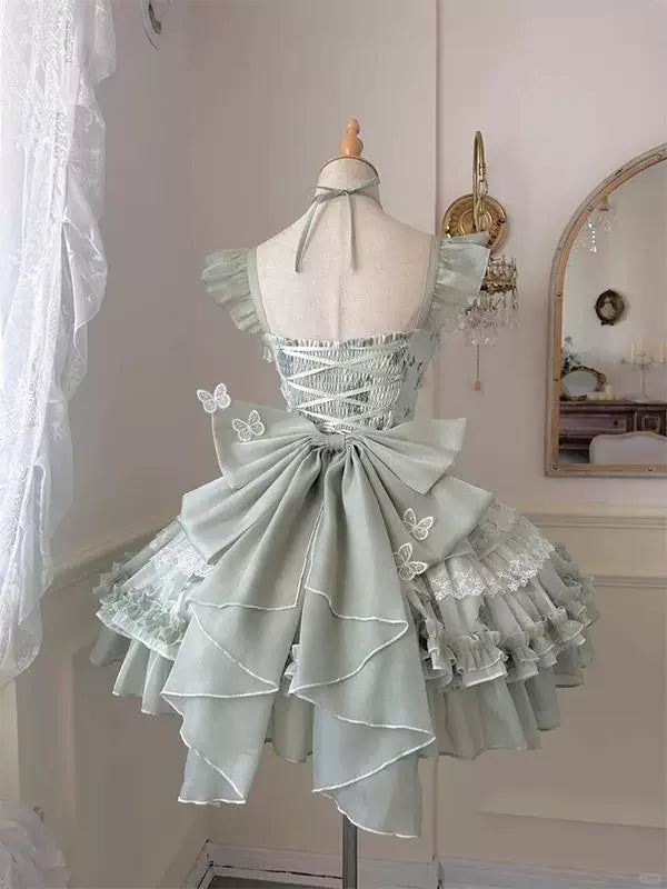 Creamy - Butterfly - Mint Green Skirt and Train Set with Layered Ruffles
