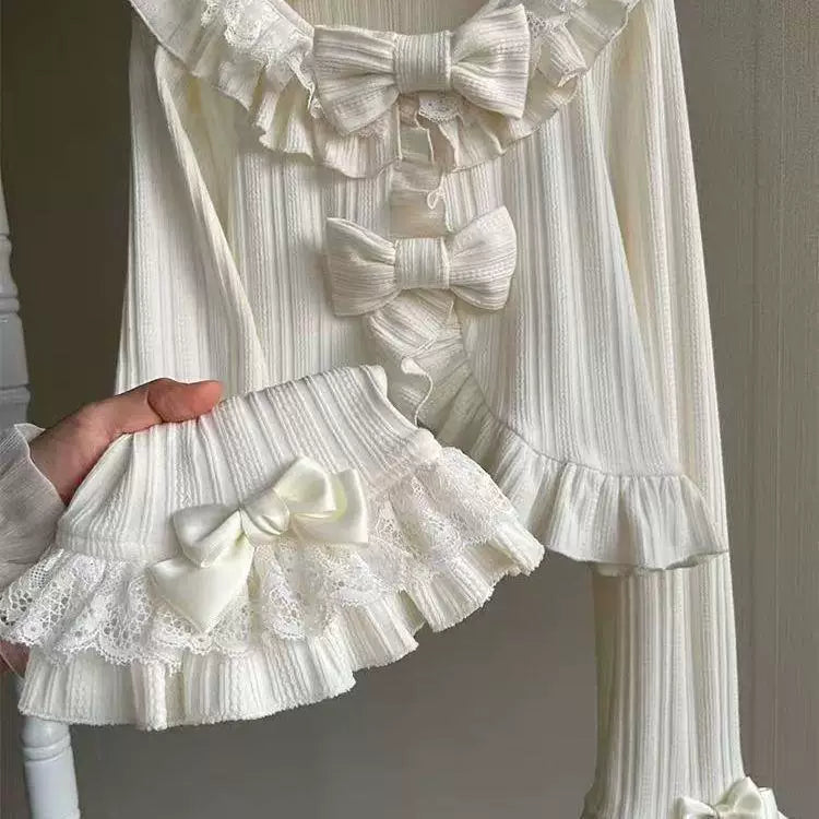 Sweetheart Dream Machine - Ribbon Knit - Knit Cardigan with a Lace Collar and Bows